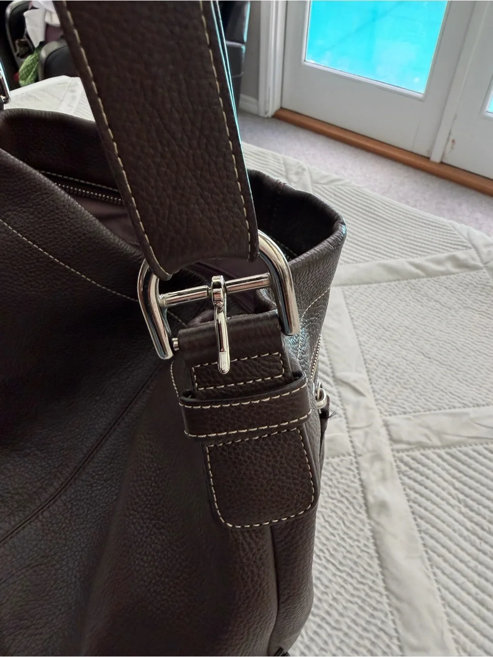 Coach Classic Medium Pebbled Leather Hobo Shoulder Bag in Dark Brown Leather
